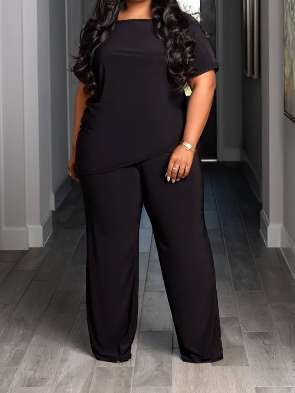 TB6224 Explozie de modă europeană și americană TEMU costum negru din două piese, casual, confortabil, lejer, mărime plus
