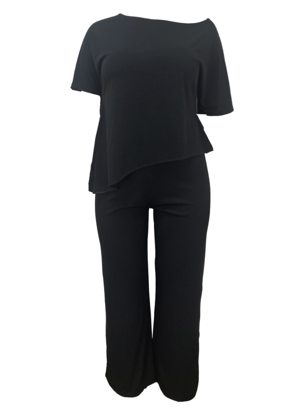 TB6224 Euroopa ja Ameerika moe plahvatuslik TEMU kuum vabaaja mugav lai kaheosaline must ülikond pluss-suuruses