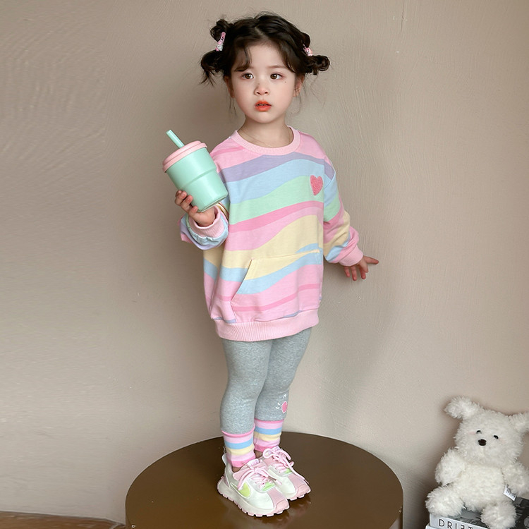 Costum de trening cu model colorat pentru fete 2025, primăvara, stil nou, colanți în stil occidental, primăvară, set casual din două piese pentru bebeluși