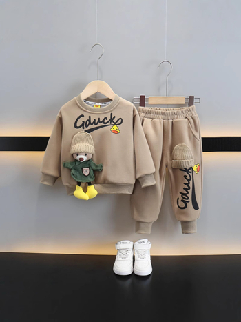 Παιδικά ρούχα για αγόρια με κίτρινη πάπια, ανοιξιάτικο κοστούμι 2025, νέα ανοιξιάτικα γιλέκα μωρού, ανοιξιάτικα και φθινοπωρινά παιδικά σετ δύο τεμαχίων για δυτικό στυλ