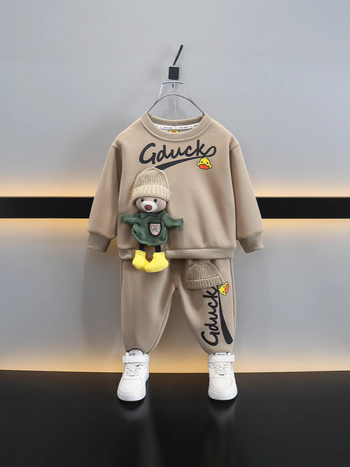 Παιδικά ρούχα για αγόρια με κίτρινη πάπια, ανοιξιάτικο κοστούμι 2025, νέα ανοιξιάτικα γιλέκα μωρού, ανοιξιάτικα και φθινοπωρινά παιδικά σετ δύο τεμαχίων για δυτικό στυλ