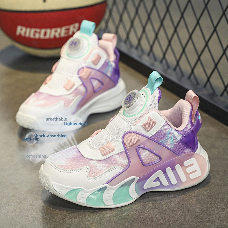 Момичешки обувки 2024 Пролет и есен Нови дишащи мрежести детски маратонки, неплъзгащи се, абсорбиращи ударите, с меко дъно, за момичета