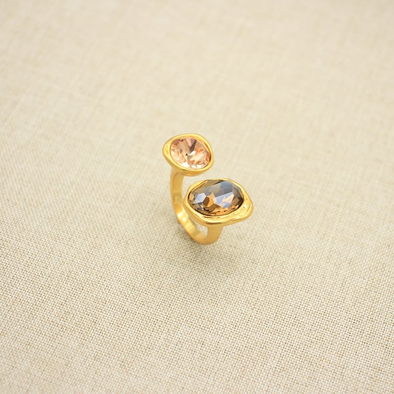 Inel deschis reglabil minimalist vintage de înaltă calitate, cu bijuterii din piatră naturală încrustată cu pietre prețioase mari, placat cu aur natural învechit