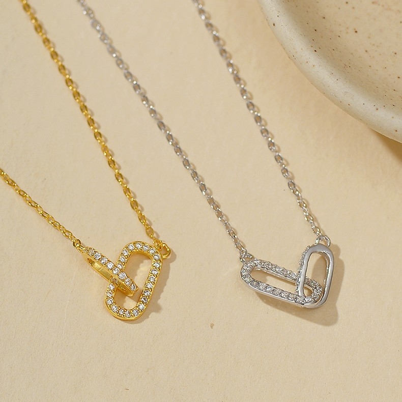 Beiana nova S925 srebrna ogrlica s dvostrukim ovalnim cirkonom i složenim srcem, dodaci, visokokvalitetna modna ogrlica za putovanje na posao