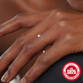 Ασημένιο S925 Πολυτελές Δαχτυλίδι Ζιργκόν με Τηλεσκοπικό Άνοιγμα, Ευρωπαϊκά και Αμερικανικά, Μοντέρνο Ασημένιο Δαχτυλίδι με Αλυσίδα, Ρυθμιζόμενο, για Κοσμήματα