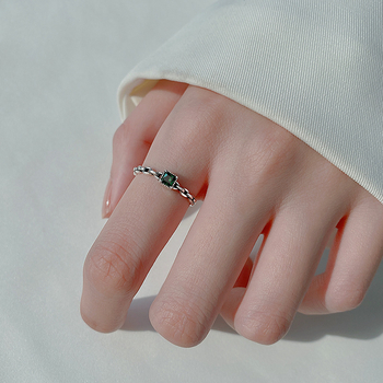 Γυναικείο δαχτυλίδι με τετράγωνο πράσινο ζιργκόν, απλό, κρύο στυλ, κομψό, ανοιχτό δαχτυλίδι από ασήμι S925, δίκτυ, κόκκινο, δαχτυλίδι φαγητού