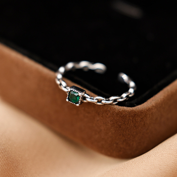 Γυναικείο δαχτυλίδι με τετράγωνο πράσινο ζιργκόν, απλό, κρύο στυλ, κομψό, ανοιχτό δαχτυλίδι από ασήμι S925, δίκτυ, κόκκινο, δαχτυλίδι φαγητού