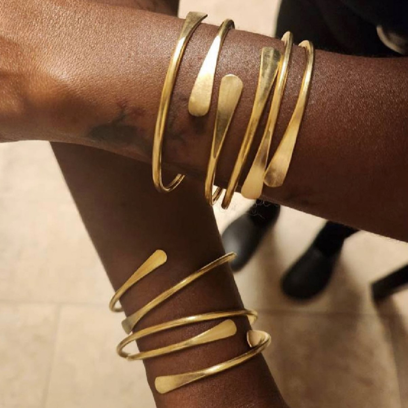 Eiropas un Amerikas pārrobežu rotaslietas, moderna un vienkārša divgalu saplacināta 6 daļu rokassprādze, radoša atverama regulējama aproce sievietēm