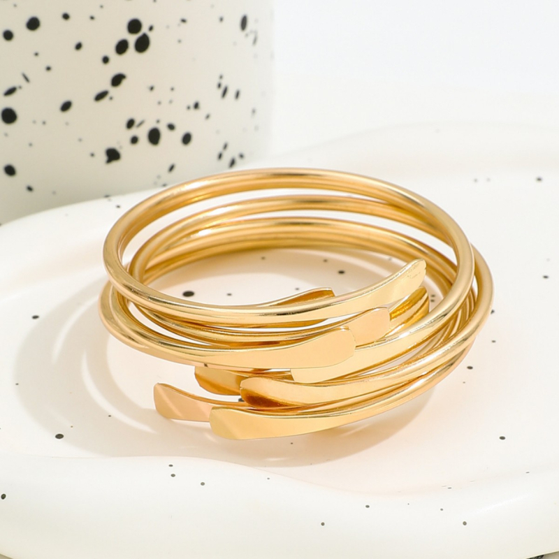 Eiropas un Amerikas pārrobežu rotaslietas, moderna un vienkārša divgalu saplacināta 6 daļu rokassprādze, radoša atverama regulējama aproce sievietēm