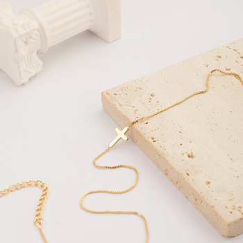 [σε απόθεμα] Γυναικείο κολιέ από χρυσό σταυρό από ανοξείδωτο ατσάλι με πράσινο χρυσό σταυρό και απλή θρησκευτική αλυσίδα κλείδας