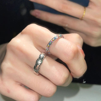 Δαχτυλίδι με κόκκινο ουράνιο τόξο στο Διαδίκτυο, γυναικείο κορεατικό δαχτυλίδι μόδας, γεωμετρικό πλέγμα, S925 ασημένιο δαχτυλίδι με σχέδιο, αίσθηση δαχτυλιδιού για φαγητό