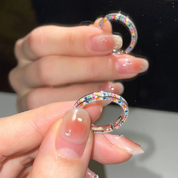 Δαχτυλίδι με κόκκινο ουράνιο τόξο στο Διαδίκτυο, γυναικείο κορεατικό δαχτυλίδι μόδας, γεωμετρικό πλέγμα, S925 ασημένιο δαχτυλίδι με σχέδιο, αίσθηση δαχτυλιδιού για φαγητό