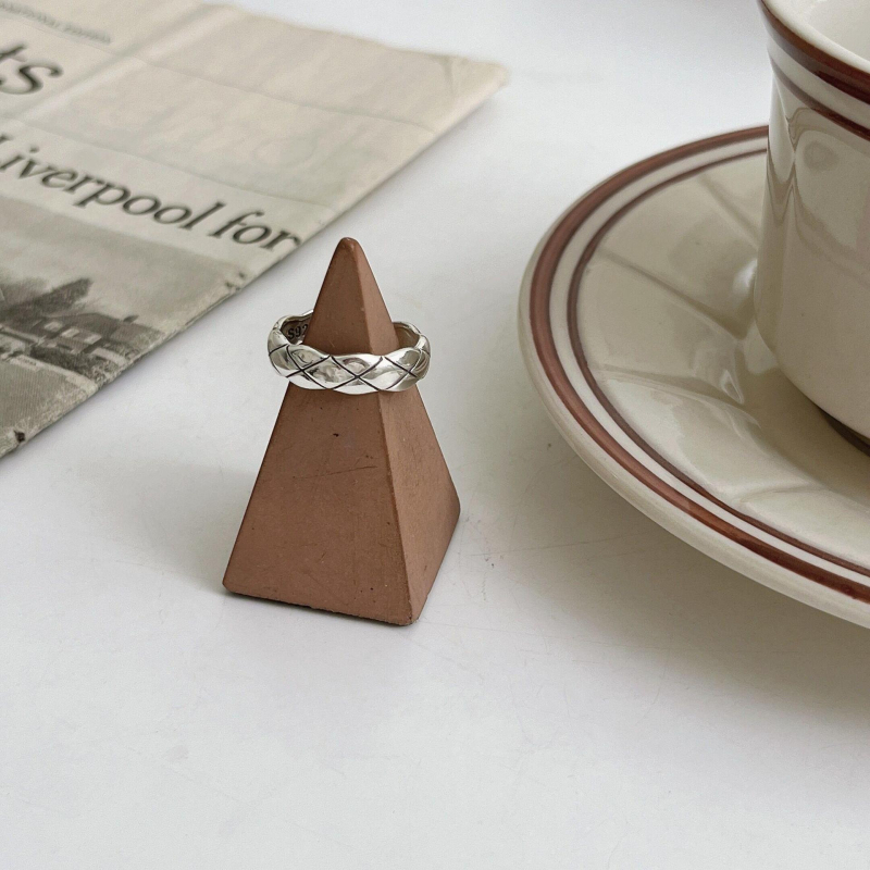 Internet crveni dugin prsten ženski korejski modni osobnost geometrijska mreža S925 srebrni prsten s podijeljenim dizajnom osjećaj hrana prsten za prst