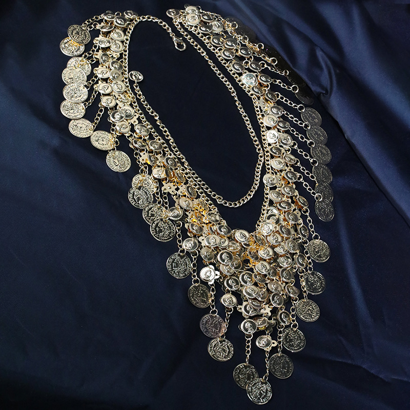 Temu Explosive Vintage Coin Колие Моден дизайн Секси Многослойна Пискюл Монета Висулка Метално Колие За Жени