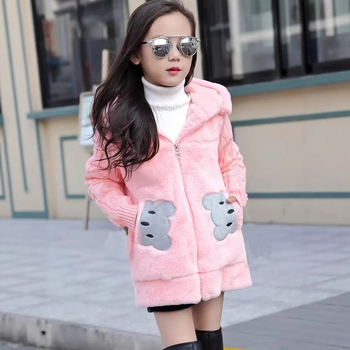 Παιδικό παλτό από ψεύτικη γούνα για κορίτσια για χειμώνα 2024, μεσαίου και μεγάλου μεγέθους, με γούνινο πουλόβερ, με χοντρό, μεσαίου μήκους, βαμβακερά ρούχα