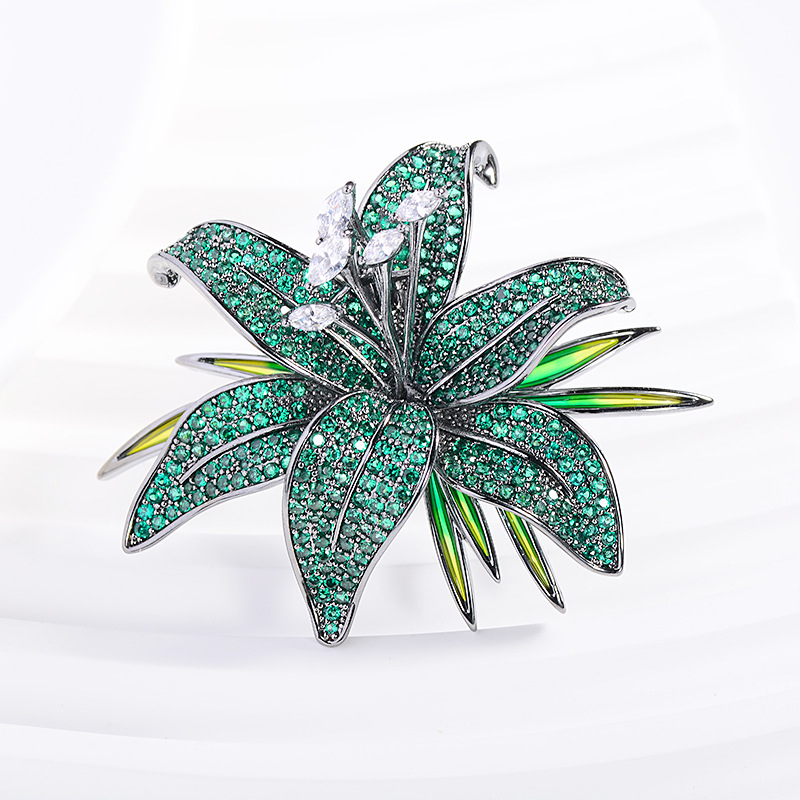 Luxusná plne zirkónová zbraňová čierna kvetinová brošňa pre ťažký priemysel, luxusná dámska módna korsáž, vynikajúci dizajn, doplnky k obleku