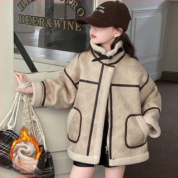 Νέο Φθινοπωρινό και Χειμερινό Φόρεμα 2024 για Κορίτσια, Δυτικού Στυλ, Γούνινο Παλτό, Κορεάτικο, Casual, Παιδικό, Ζεστό Δερμάτινο Παλτό