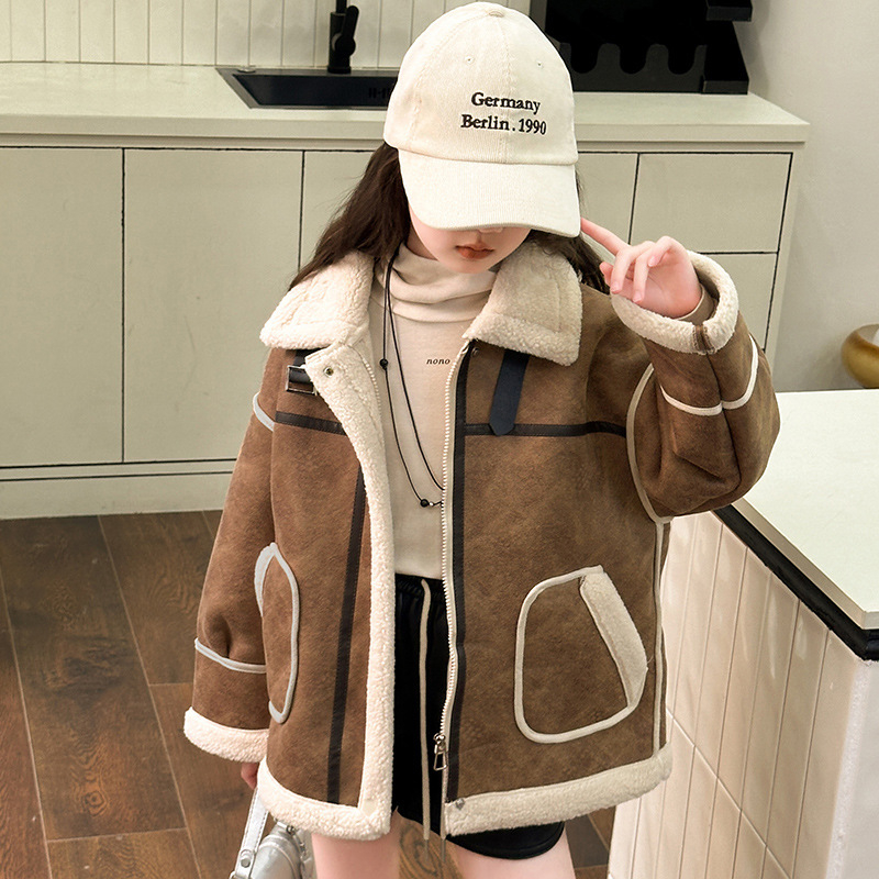 Fete de toamnă și de iarnă, haină de blană în stil occidental, coreeană, casual, pentru copii, haină caldă din piele, iarnă, 2024