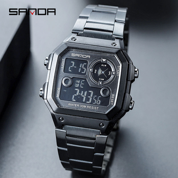 Sanda väikese ruudukujuline meeste spordikell, digitaalne multifunktsionaalne veekindel äratuskell, helendav elektrooniline kell