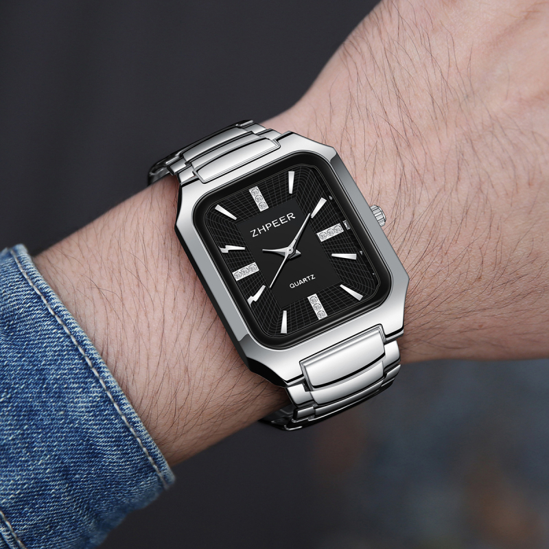 2025 m. „Crossborder New Square“ vyriškas verslo stiliaus laikrodis su plienine juostele, laisvalaikio stiliaus, kvarcinis laikrodis su deimantiniu ciferblatu, didmeninė prekyba