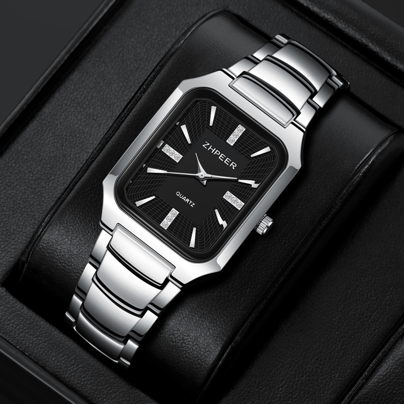 2025 m. „Crossborder New Square“ vyriškas verslo stiliaus laikrodis su plienine juostele, laisvalaikio stiliaus, kvarcinis laikrodis su deimantiniu ciferblatu, didmeninė prekyba