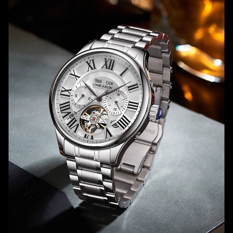 Louis Juelun vīriešu jaunā modeļa laišana klajā. Gada kalendārs. Kalendāra displejs. Vīriešu mehāniskais pulkstenis. Rūpnīcas tiešā pārdošana.