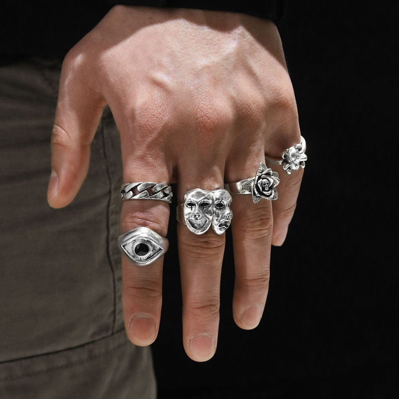 Set de inele Amazon Old Tears cu 24 de piese, aliaj transfrontalier, cărți de poker personalizate, inel cu față zâmbitoare, en-gros