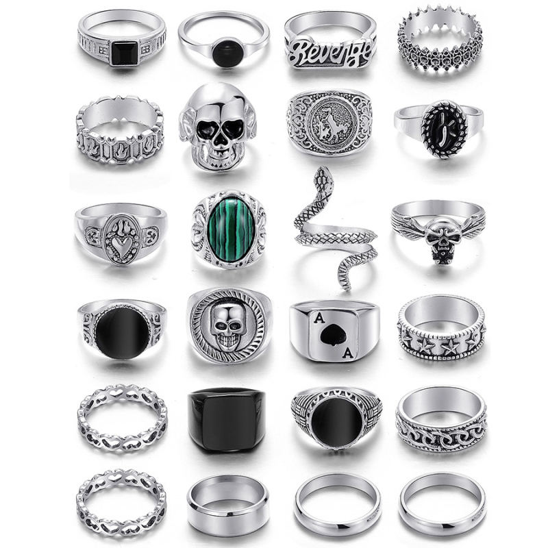 Set de inele Amazon Old Tears cu 24 de piese, aliaj transfrontalier, cărți de poker personalizate, inel cu față zâmbitoare, en-gros