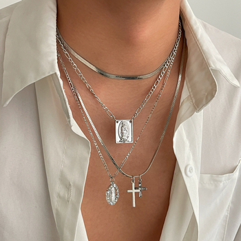 Ευρωπαϊκό και αμερικανικό κολιέ μενταγιόν υψηλής ποιότητας Madonna, μοντέρνα αλυσίδα φιδιού για άνδρες, διασυνοριακή αλυσίδα με διαμάντια, μενταγιόν με σταυρό και κλείδα