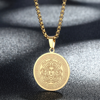 Madingi ir suasmeninti „Medūzos gyvatės plaukų monstro“ titano plieno pakabukas su karoliais, senovės graikų simboliais, nerūdijančio plieno papuošalai