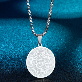 Madingi ir suasmeninti „Medūzos gyvatės plaukų monstro“ titano plieno pakabukas su karoliais, senovės graikų simboliais, nerūdijančio plieno papuošalai