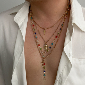 Κοσμήματα από την Ευρώπη και την Αμερική για διασυνοριακούς άνδρες, μενταγιόν, σταυρός, κρυστάλλινη αλυσίδα, κολιέ, προσωπικότητα, niche style, νέα αξεσουάρ