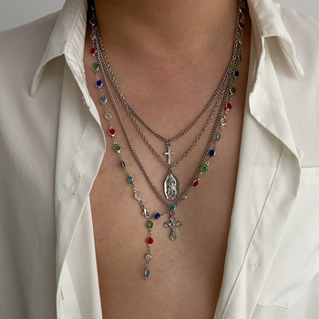 Κοσμήματα από την Ευρώπη και την Αμερική για διασυνοριακούς άνδρες, μενταγιόν, σταυρός, κρυστάλλινη αλυσίδα, κολιέ, προσωπικότητα, niche style, νέα αξεσουάρ