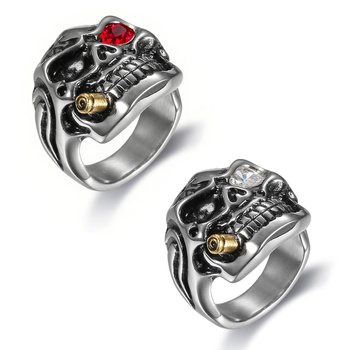 Inele clasice europene și americane en-gros, inel cu craniu de aur cu ochi alb, inel din oțel inoxidabil în stoc
