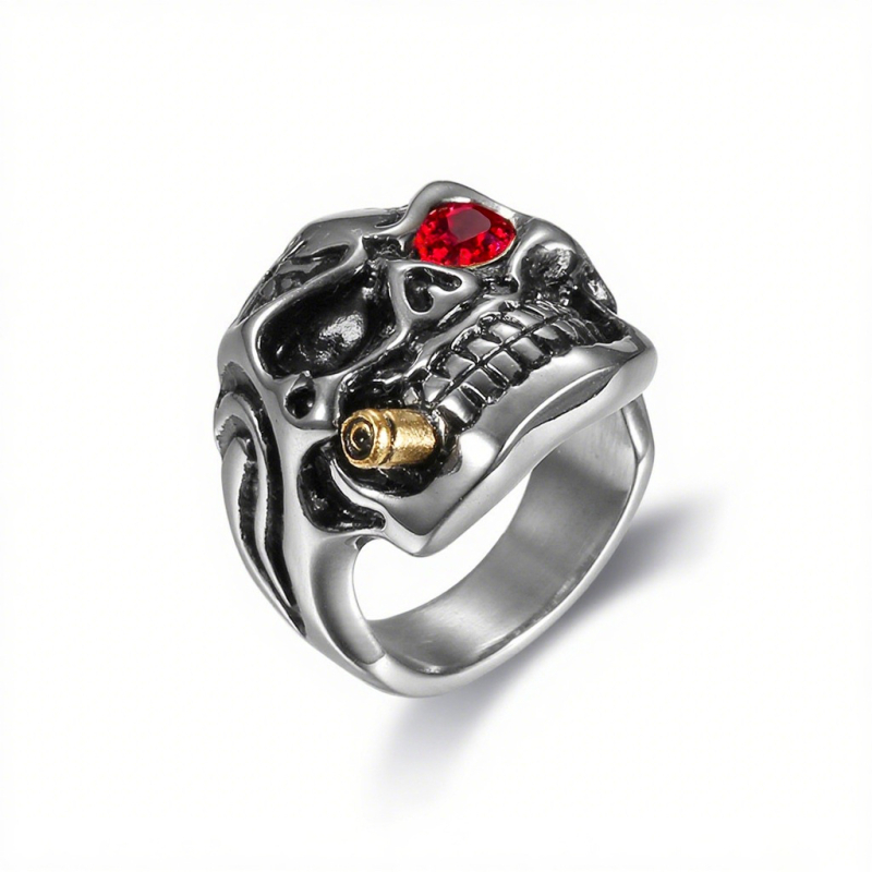 Inele clasice europene și americane en-gros, inel cu craniu de aur cu ochi alb, inel din oțel inoxidabil în stoc
