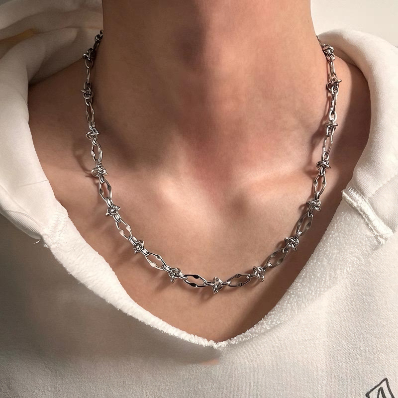 American Minimalist Street Titan Steel Knotted Thorn Colier Hip-Hop Trendy Unisex Metal Choker Clavicula Lanț Non-Fading