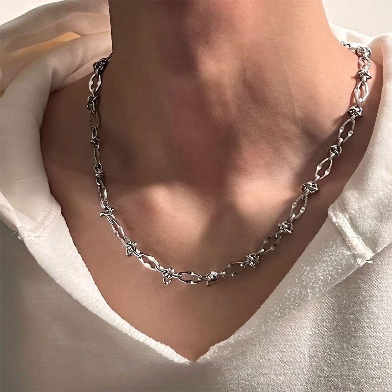 American Minimalist Street Titan Steel Knotted Thorn Colier Hip-Hop Trendy Unisex Metal Choker Clavicula Lanț Non-Fading