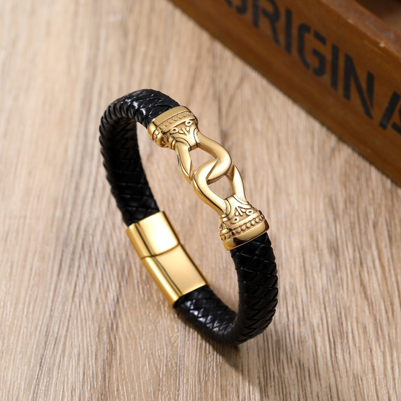 Vīriešu ādas aproce ar 8 rakstzīmju sprādzi, kas izgatavota no pārrobežu pankroka stila un ir populāras jaunas rotaslietas no augstas kvalitātes nerūsējošā tērauda.