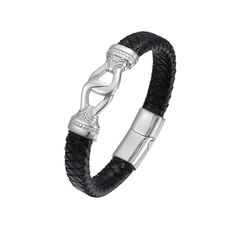 Vīriešu ādas aproce ar 8 rakstzīmju sprādzi, kas izgatavota no pārrobežu pankroka stila un ir populāras jaunas rotaslietas no augstas kvalitātes nerūsējošā tērauda.