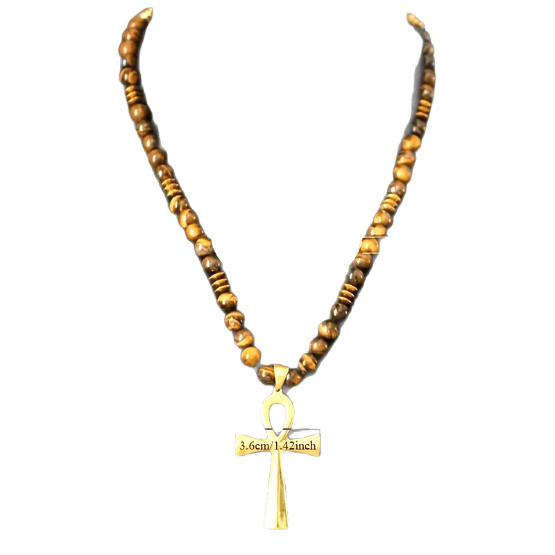 Regulējama krusta dabīgā melnā oniksa dārgakmeņu pērlīšu mežģīņu kaklarota - unikālas aizsardzības simbola rotaslietas - sūtīt