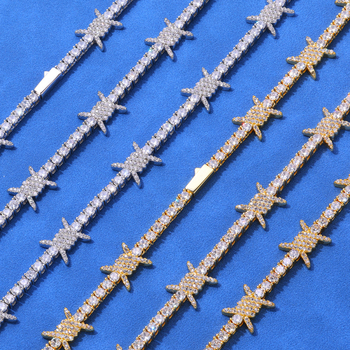 Colier de tenis cu cataramă de primăvară cu zirconiu și spini, stil hip-hop transfrontalier european și american, bijuterii pentru bărbați, brățară versatilă de înaltă calitate pentru fete