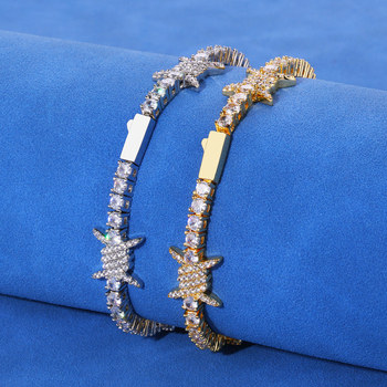 Colier de tenis cu cataramă de primăvară cu zirconiu și spini, stil hip-hop transfrontalier european și american, bijuterii pentru bărbați, brățară versatilă de înaltă calitate pentru fete