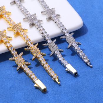 Colier de tenis cu cataramă de primăvară cu zirconiu și spini, stil hip-hop transfrontalier european și american, bijuterii pentru bărbați, brățară versatilă de înaltă calitate pentru fete