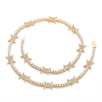 Colier de tenis cu cataramă de primăvară cu zirconiu și spini, stil hip-hop transfrontalier european și american, bijuterii pentru bărbați, brățară versatilă de înaltă calitate pentru fete