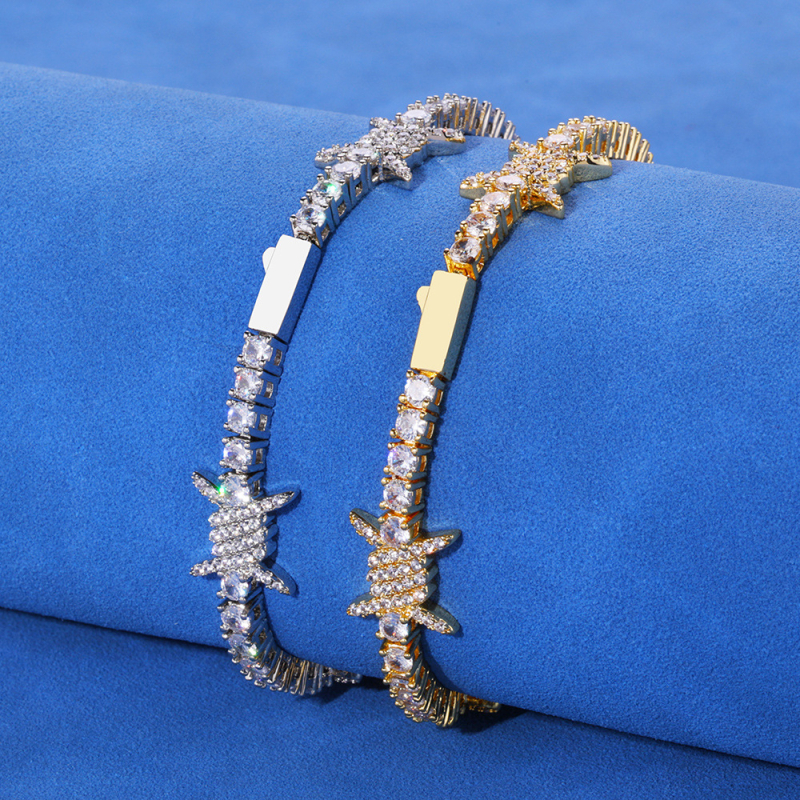 Euroopa ja Ameerika piiriülene hiphop-kevadpandlaga tsirkoon-okastega tennise kaelakee meeste ehted, mitmekülgne tüdrukute käevõru