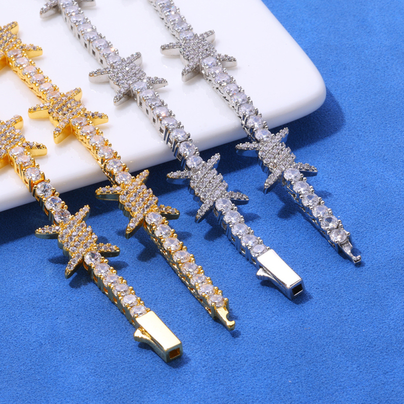 Euroopa ja Ameerika piiriülene hiphop-kevadpandlaga tsirkoon-okastega tennise kaelakee meeste ehted, mitmekülgne tüdrukute käevõru