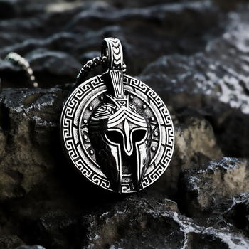 Ευρωπαϊκό και αμερικανικό ρετρό ανδρικό μενταγιόν από ανοξείδωτο ατσάλι, μονόπλευρο κολιέ με σπαρτιατική μάσκα