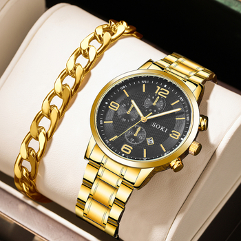 Ρολόι Soki Quartz Wish Popular Men\'s Watch Fashion Business Steel Band Combination Watch Watch Shrimp Skin Export Wholesale