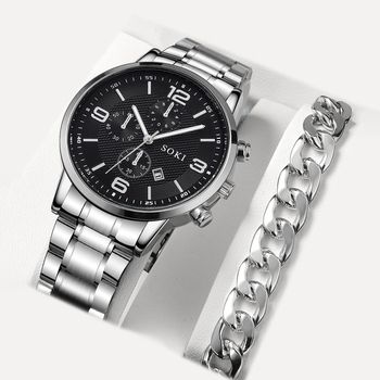 Ρολόι Soki Quartz Wish Popular Men\'s Watch Fashion Business Steel Band Combination Watch Watch Shrimp Skin Export Wholesale