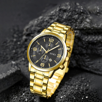 Ρολόι Soki Quartz Wish Popular Men\'s Watch Fashion Business Steel Band Combination Watch Watch Shrimp Skin Export Wholesale